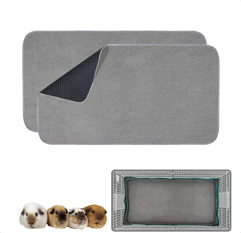 GINIDEAR Guinea Pig Cage Liner, 2 Pack - Washable, Reusable, Leakproof Fleece Bedding Pads for Small Animals with Anti-Slip Bottom - for Midwest Cage 24''X47'' Area, Gray - Image 1